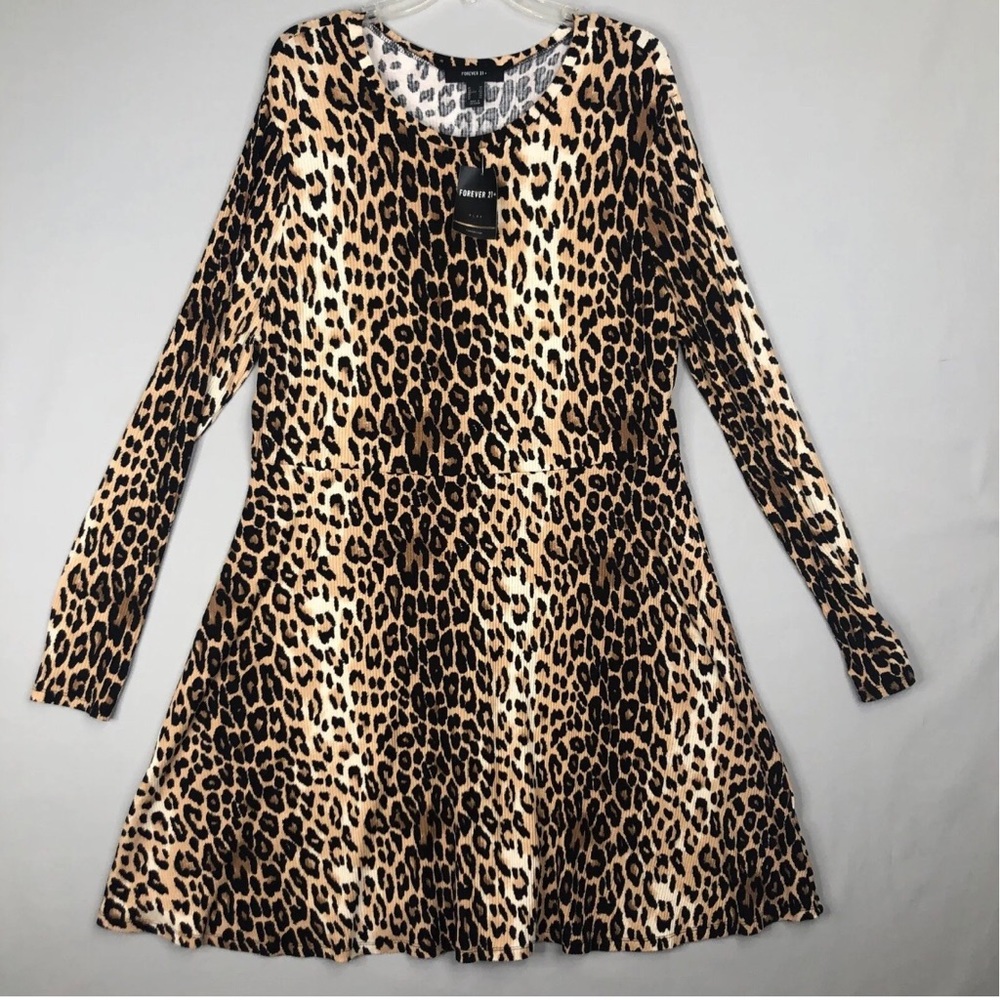 3X XXXL FOREVER 21 Leopard Animal Print Dress Stretch Fit Flare Fall Winter